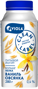 Йогурт питьевой Viola с ванилью и овсянкой Clean Label®, 0.4 %,280 г