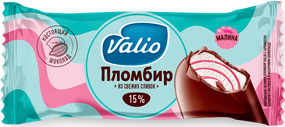 Мороженое эскимо пломбир с ароматом ванили с малиной в молочном шоколаде Valio, 80 г