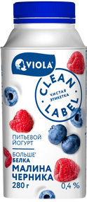 Йогурт питьевой Viola с малиной и черникой Clean Label®, 0.4 %,280 г