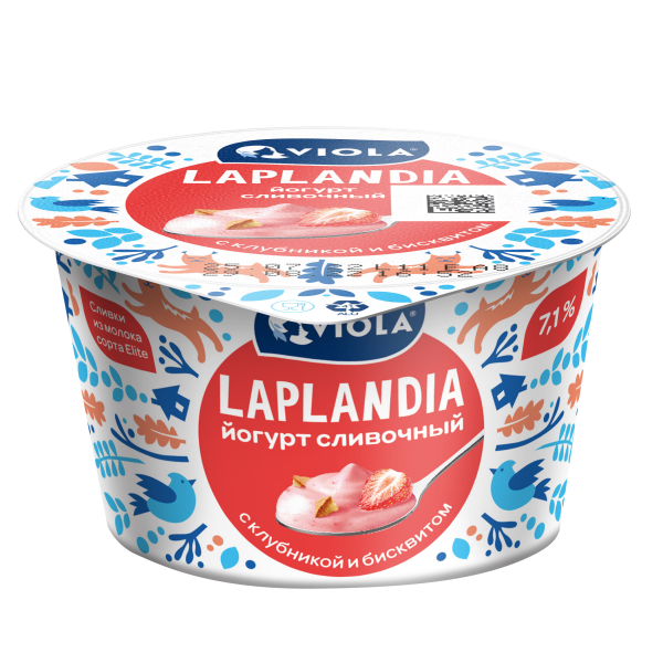 Йогурт «Сливочный» Viola Laplandia с клубникой и кусочками печенья 7%,180 г