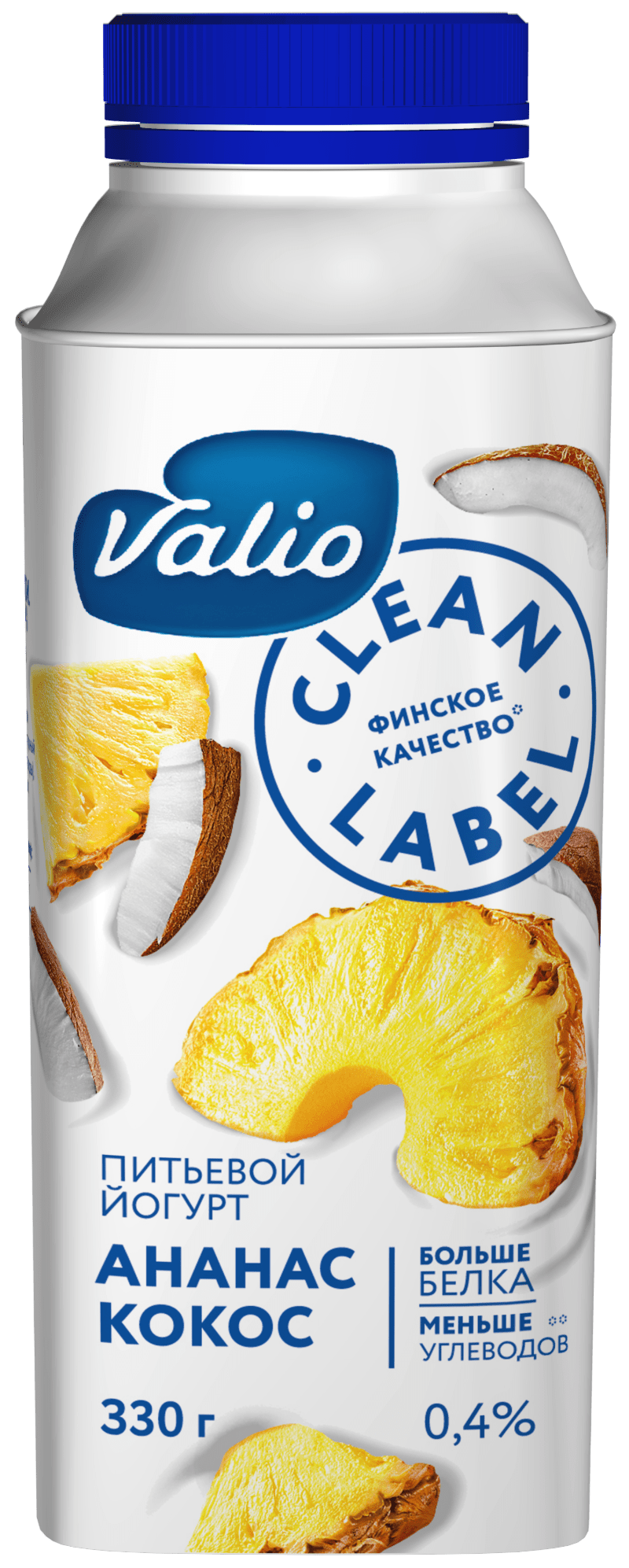 Йогурт  питьевой Valio с ананасом и кокосом Clean Label®, 0.4 %, 330 г