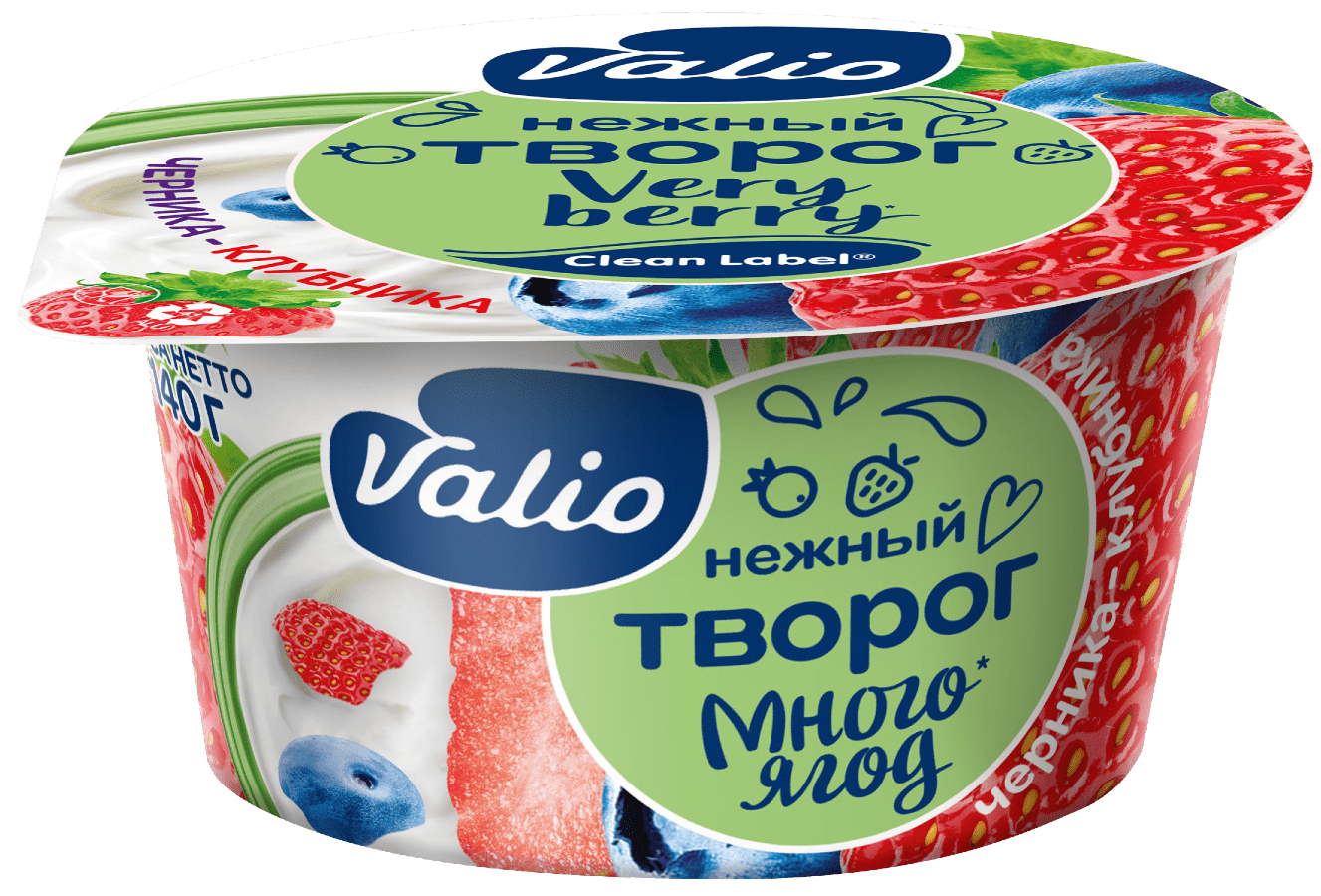 Творог Valio с черникой и клубникой Clean Label®, 3.5 %, 140 г